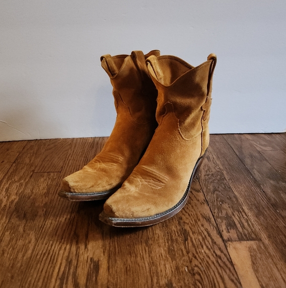 Lucchese Tan Elena Suede Ankle Cowboy Boots - Picture 9 of 14